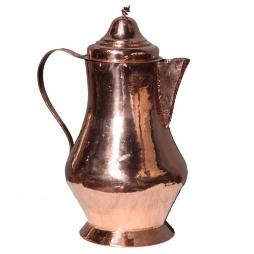 19th c. Dutch Overscale Coffee Pot of Polished Copper