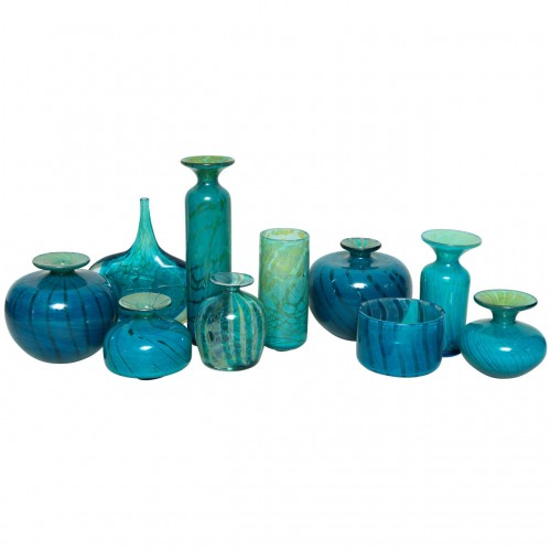 Collection of Blue and Green Studio Glass Vases