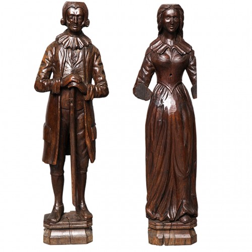 Pair of Early 18th Century Carved Oak Newel Post Figures