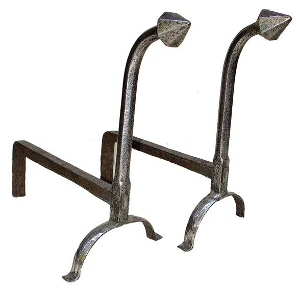 Pair of Late 18th/Early 19th c. English Polished Iron Andirons