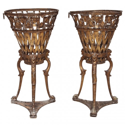 Unusual Pair of Early 19th Century Tole and Wood Jardinieres