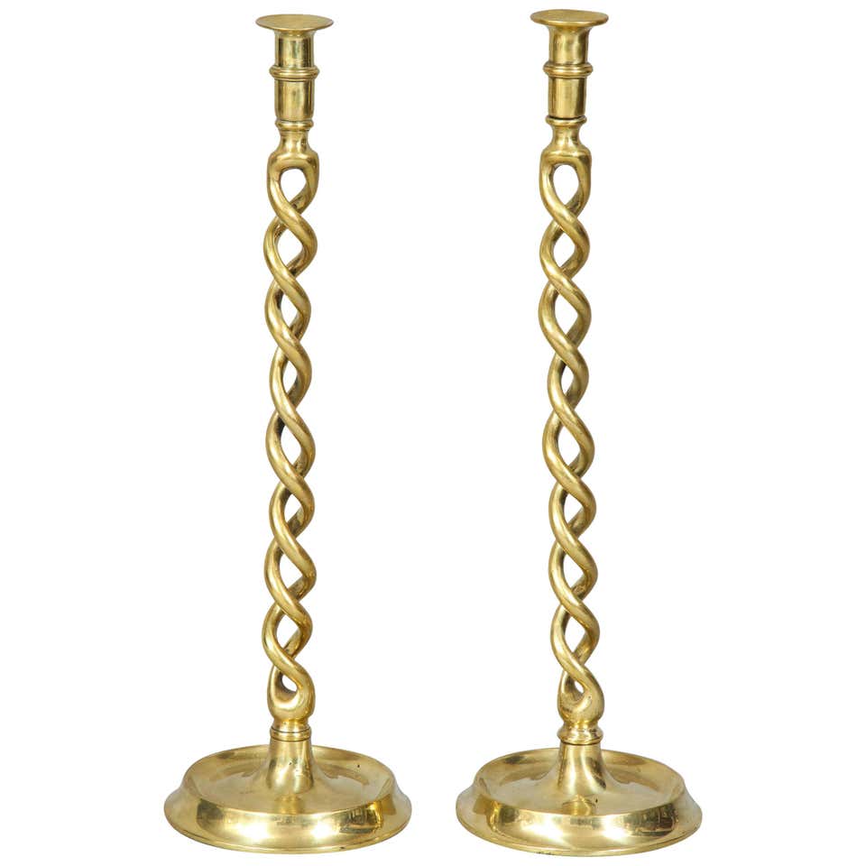 Pair of English Brass Overscale Barley Twist Candlesticks – Yew Tree House