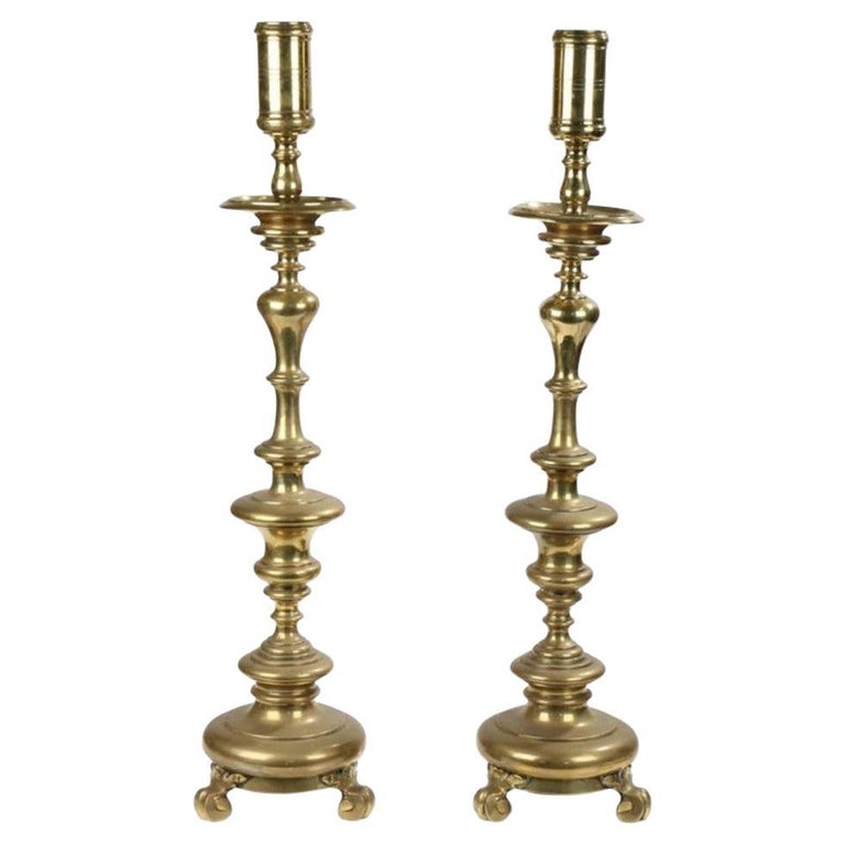 Early Italian Tall Brass Candlesticks